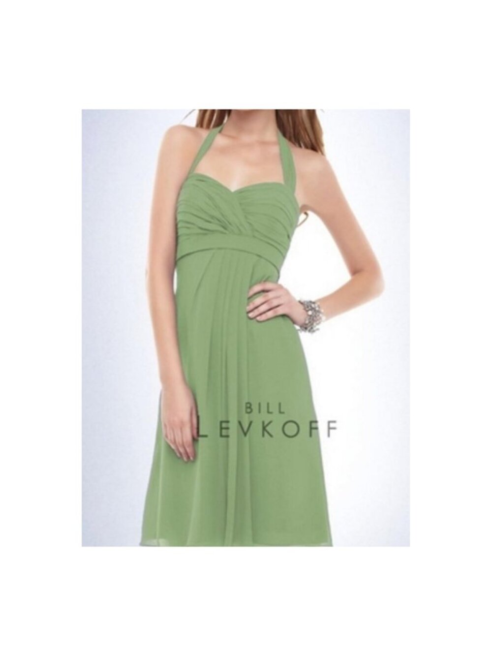 Bill Levkoff 153 Bridesmaid Dress Clover Green Halter Chiffon Short 2